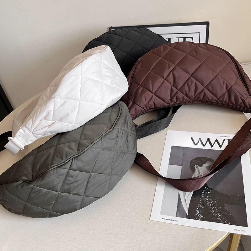 Casual Portable Women's Hobos Crossbody Bag Simple Nylon Ladies Shoulder Bags Quilted Plaid Female Underarm Bag Purse Handbags