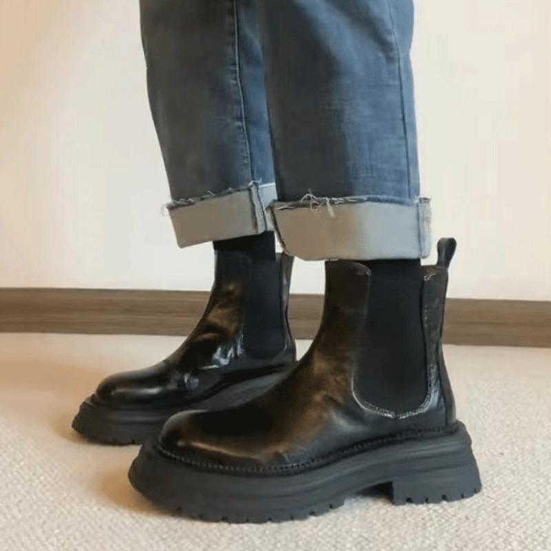 Новая осенне-зимняя коллекция женских ботильонов в западном стиле с круглым носком, больших размеров, на толстом каблуке, в стиле французского ретро.