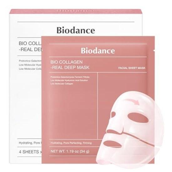 Bio Dance Официальная коллагеновая маска Real Deep (4 листа) Гидрогелевая маска для лица Высокое увлажнение Упругость Сияние Уход за порами Нежирная Сухая Чувствительная кожа Корейская