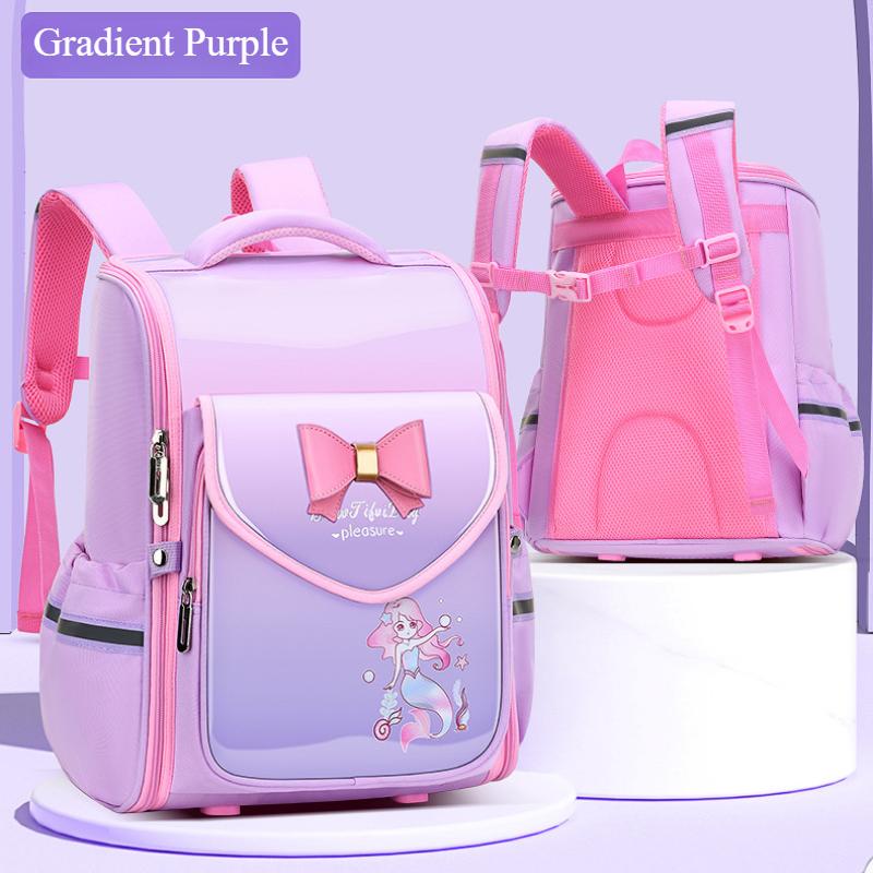 New Fashion Gradient Color Primary Student School Bags for Girls Grade 2-5 Exquisite Bow Cartoon Children Backpack Lightweight Portable Kid's Book Bag