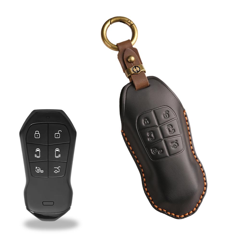 Ретро чехол для ключа подходит для сумки для ключа Xiaopeng x9, Xiaopeng X9 автомобильный кожаный чехол ручной работы для защиты пульта дистанционного управления с застежкой.