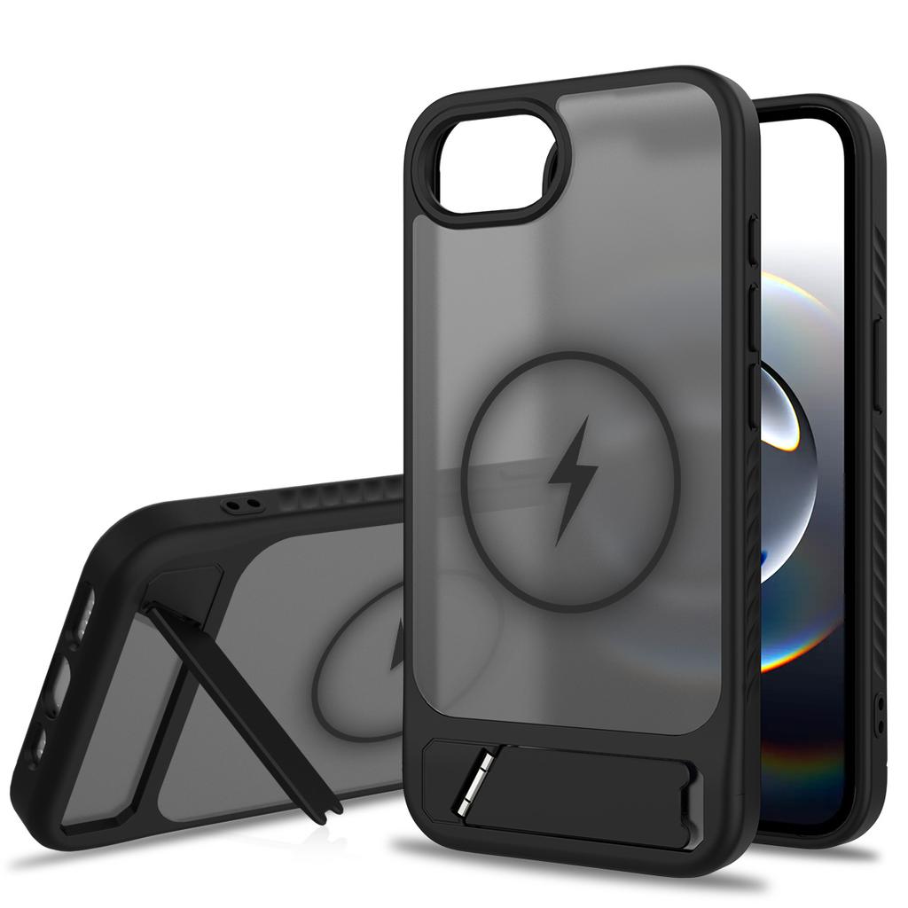 Подставка Чехол для телефона Матовый для Magsafe Mag Safe Iphone 16 E 15 Pro 14 Plus 13 Pro Max 12 14Pro 16Pro 15Pro Магнитный Черный Чехол для телефона с подставкой