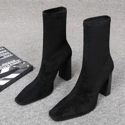 Модные женские ботильоны на высоком каблуке, замшевые, модные, на толстом каблуке, для платья, роскошные, зимние короткие ботинки 2025, дизайнерские туфли-лодочки, ботинки для женщин