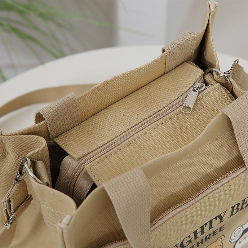 Мультяшная милая сумка-тоут из холста с принтом медвежонка, сумка для продуктов с регулируемым плечевым ремнем, ручная сумка для ланча, холщовая сумка, сумка для бенто