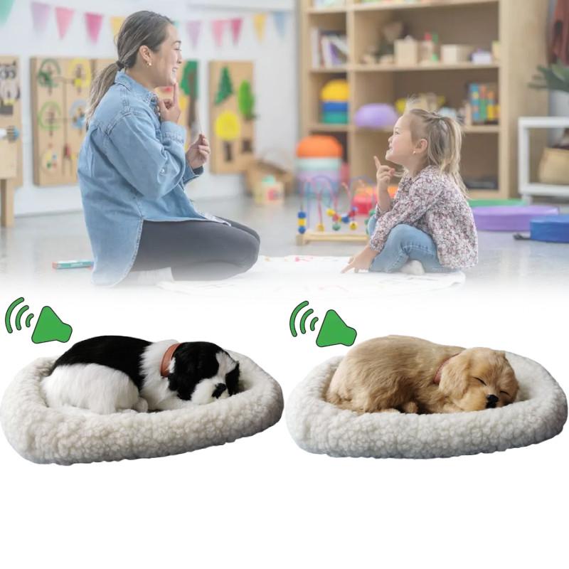 Plush Sleeping Realistic Breathing Cat Furry Dog With Mat Creative Decor Animals