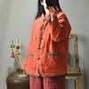 Johnature Women Chinese Style Parkas Cotton Linen Button Stand Long Sleeve Coats Winter Solid Color Warm Loose Parkas