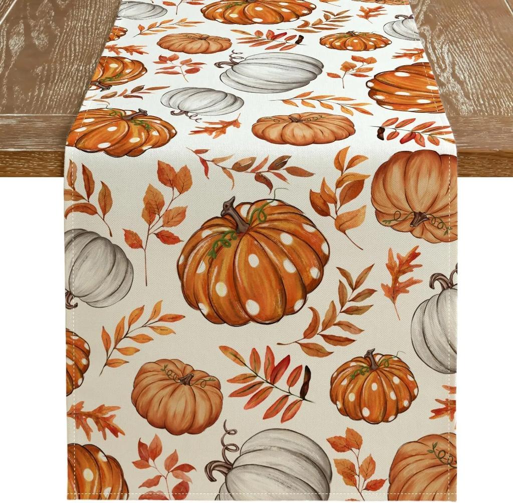 Дорожка для обеденного стола с кленовым листом и тыквой на День благодарения, для домашней кухни, для столовой, для вечеринки, моющаяся, многостильная