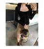 Chic Square Neck Lace-Up Slim Fit Short Top for Women - Autumn/Winter Fashion