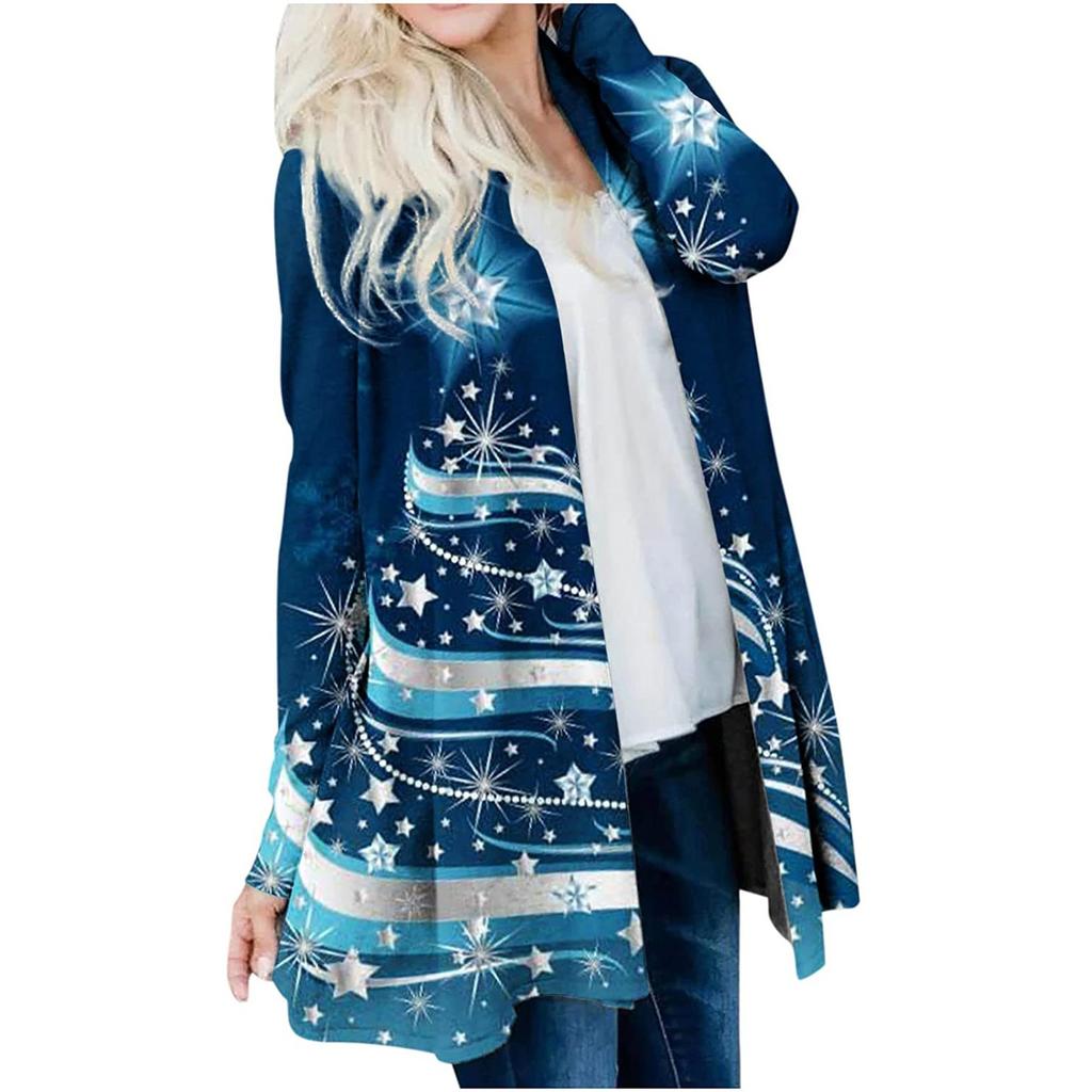Женский рождественский кардиган с длинными рукавами и принтом, легкая куртка
