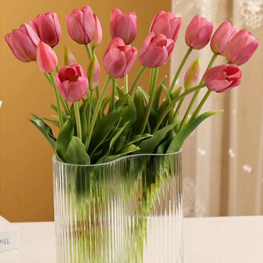 5pcs 5 Heads Artificial Tulips Flowers Real Touch Fake Flowers  Birthday Decor