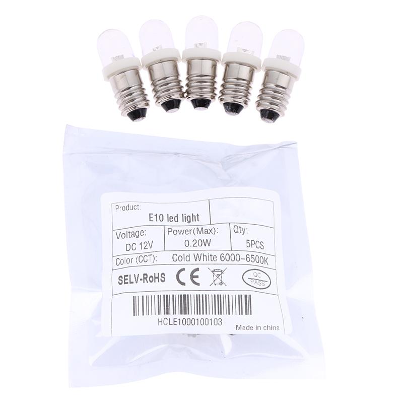 5Pcs Led E10 Dc3V 5V 6V 12V 24V Screw Bulb Warning Signal Bulb E10 Instrumentation Bulb Indicator White Auto Interior Light