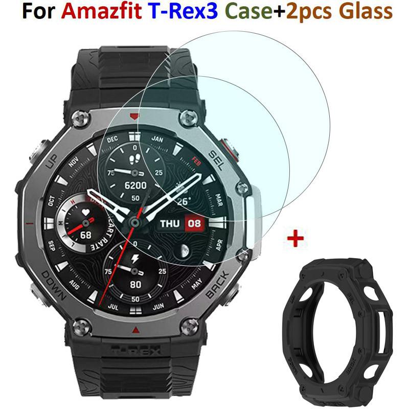 2 шт. Стеклянная пленка для часов, рамка, ободок для Huami Amazfit T-Rex 3, чехол для смарт-браслета, защитные пленки, чехол для Amazfit T-Rex 3, оболочка
