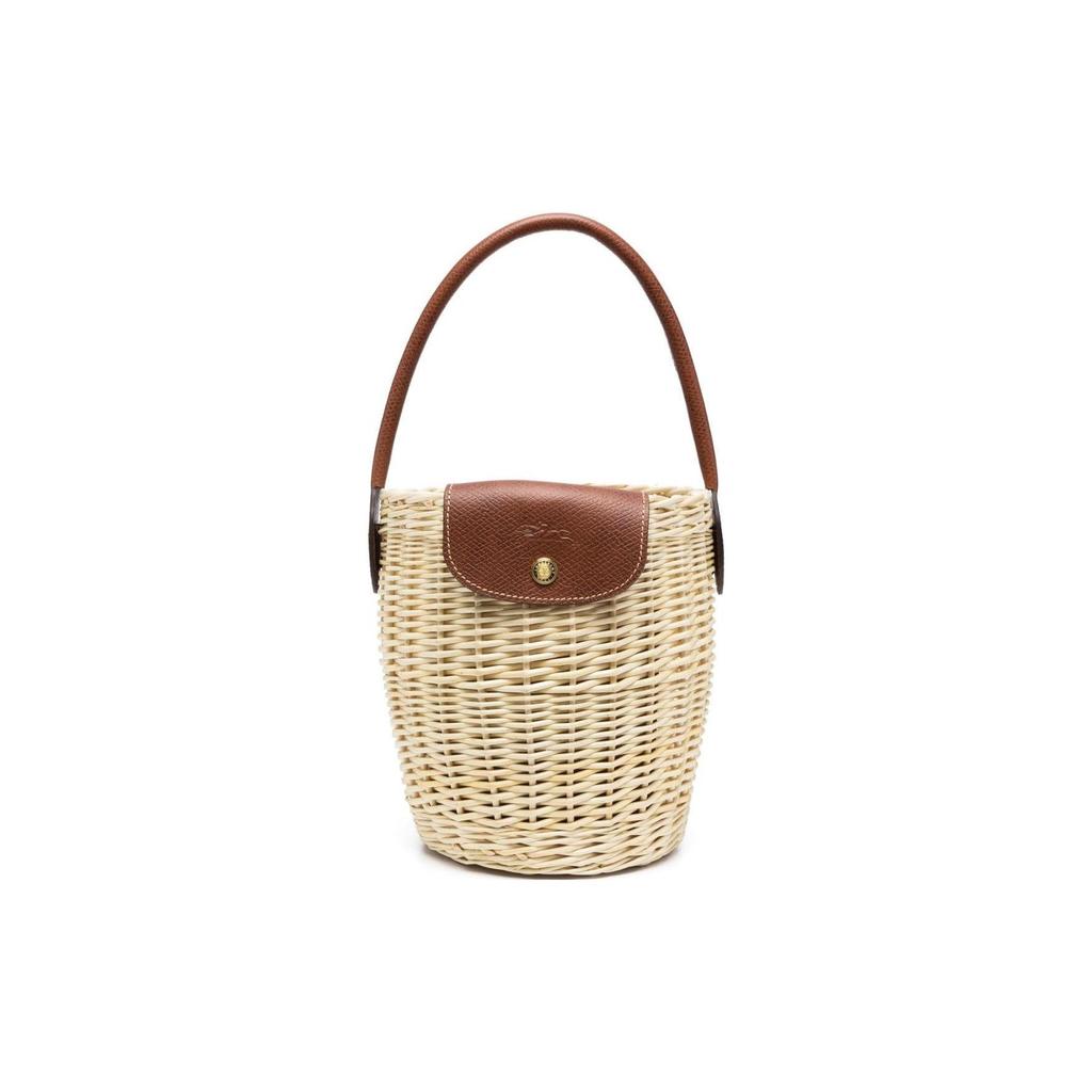 Longchamp Épure Embossed Logo Woven Straw And Leather Bucket Bag Women handbags Beige Brown 10161HCY016