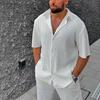 Men's Two-piece Pants Sets White Blue Lapel Button Short Sleeve Shirt + Long Pants Sets Casual Soft Beach Outfits Men Sets