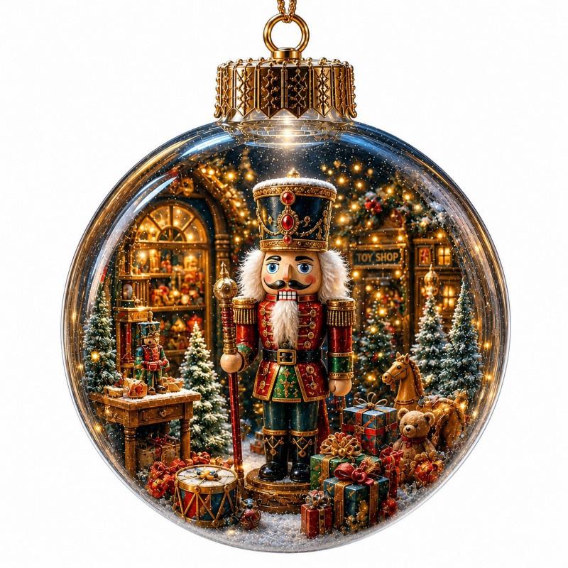 3D Christmas Crystal Ball Ornament With White Dove Holly Pinecone Design Tree Hanging Decoration