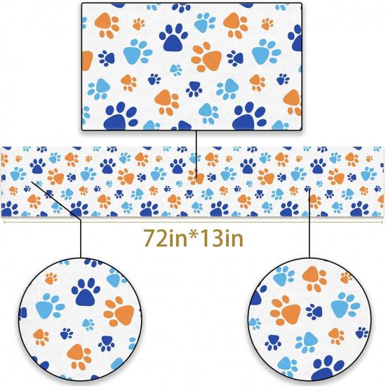 Paw Print Table Runner Dog Themed Birthday Party Decoration Puppy Pet Kitchen Dining Room Home Decor (Blue, 13" x 72")