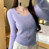 Korean Style Lazy Style U-neck Long-sleeved Inner Bottoming Sweater for Women Autumn New High-end Slim Fit Top