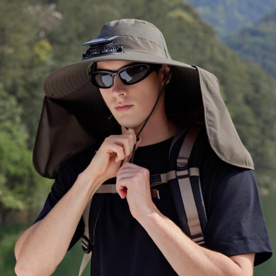 Широкополая шляпа от солнца с солнечным вентилятором для мужчин и женщин, панама с защитой от ультрафиолета и клапаном на затылке для рыбалки, пешего туризма, пляжа, садоводства