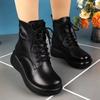 Thick-soled Boots Women's Soft Leather Autumn and Winter New Round Head Lace-up Ultra-light Muffin Bottom Plush and Plush Martin Boots
