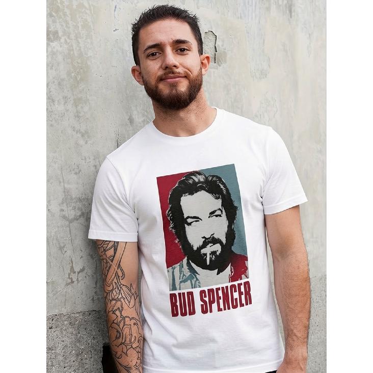 Мужская футболка Bud Spencer с графическим принтом, коротким рукавом, круглым вырезом, из хлопка, с ретро-портретом в стиле поп-арт, для повседневной носки.
