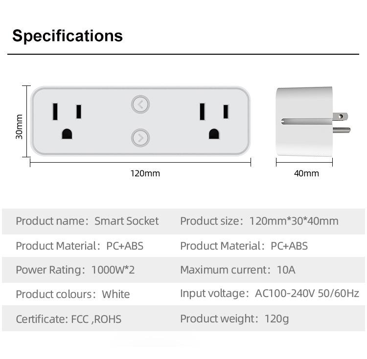 US Standard 10A Dual Wireless Smart Plug, Alexa-Compatible, Multi-functional WiFi Socket