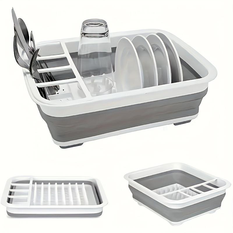 Dish Drying Rack with 3-Compartment Utensil Holder, Kitchen Countertop Organizer - Multifunctional Plate Storage Solution for Tableware and Plates
