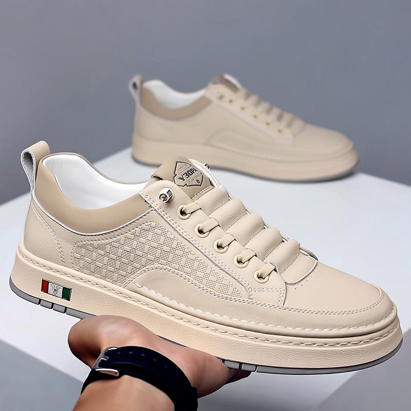 High Quality Fashion Men Leather Casual Flat Designer Shoes Breathable Antiskid Vulcanized Shoes Luxury Outdoor Walking Sneakers