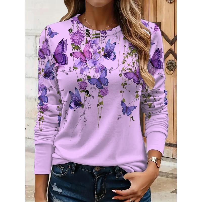 Autumn Butterfly 3d Print Long SleeveT-Shirt Casual Women Clothing Long Sleeve T-shirt Fashion Casual Oversized Tops Tees Female