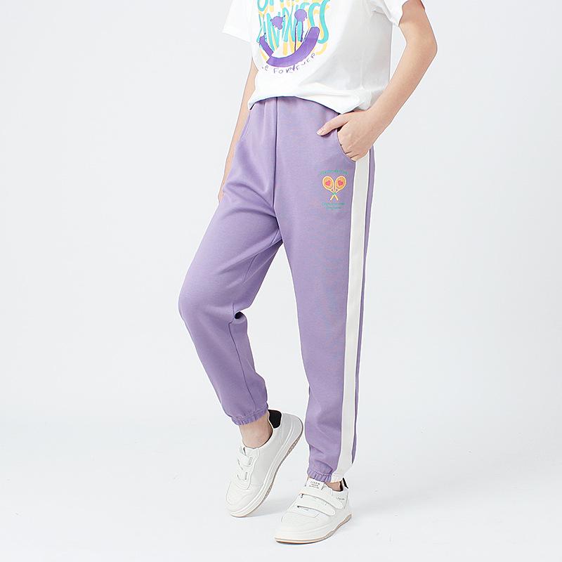 Spring Korean-Style Kids' Color-Block Knitted Sports Trousers - Anti-Mosquito Design for Girls