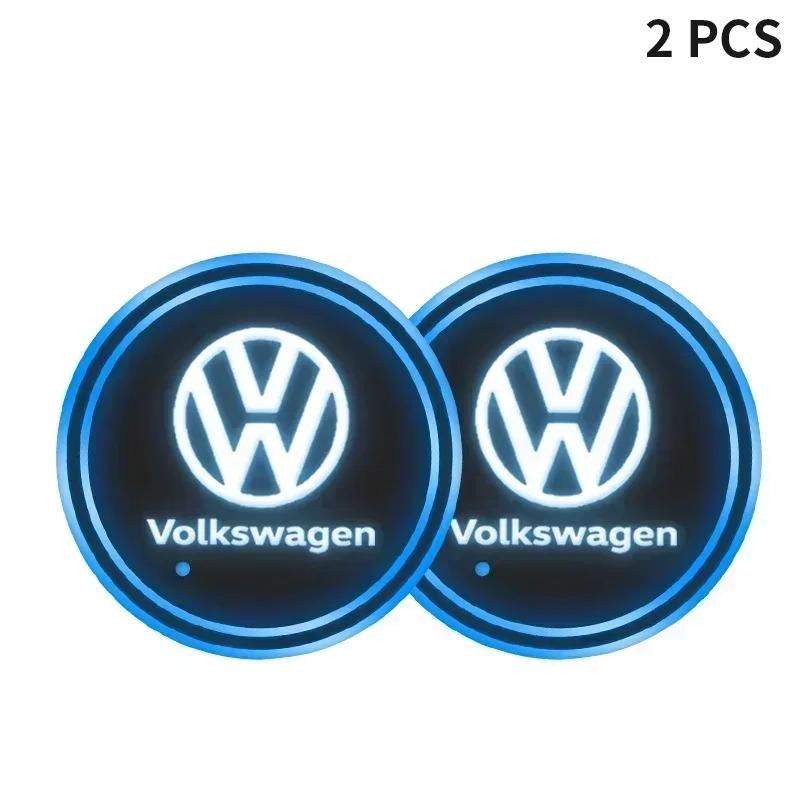 VW 1/2pcs Car Luminous Coasters Water Cup Mat Holder Auto Styling For VW GTI Jetta Golf Beetle CC EOS R32 MK4 golf 4 motion MTM
