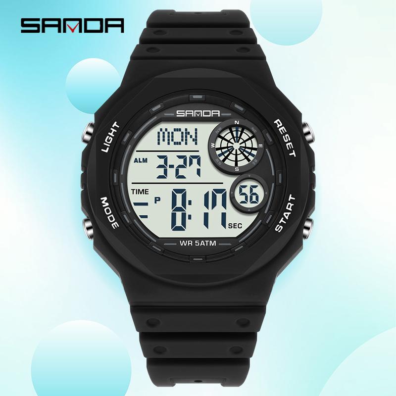 SANDA 6259 Модные Светящиеся Электронные Часы для Студентов Спортивные Многофункциональные Водонепроницаемые Светодиодные Студенческие Часы с Будильником