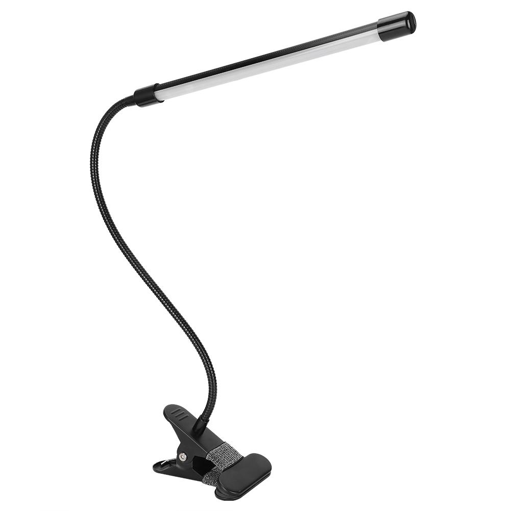 LED Adjustable Clip Reading Light Cold Warm Brightness Light Black Single Tube USB Powered