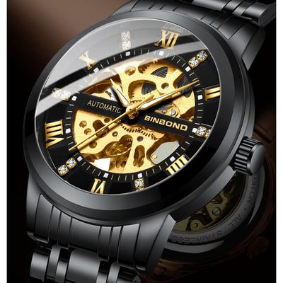 Полностью автоматические механические часы, деловые часы, 30 м, водонепроницаемые, полые, скелетонированные, турбийон, механические часы из нержавеющей стали, подарок