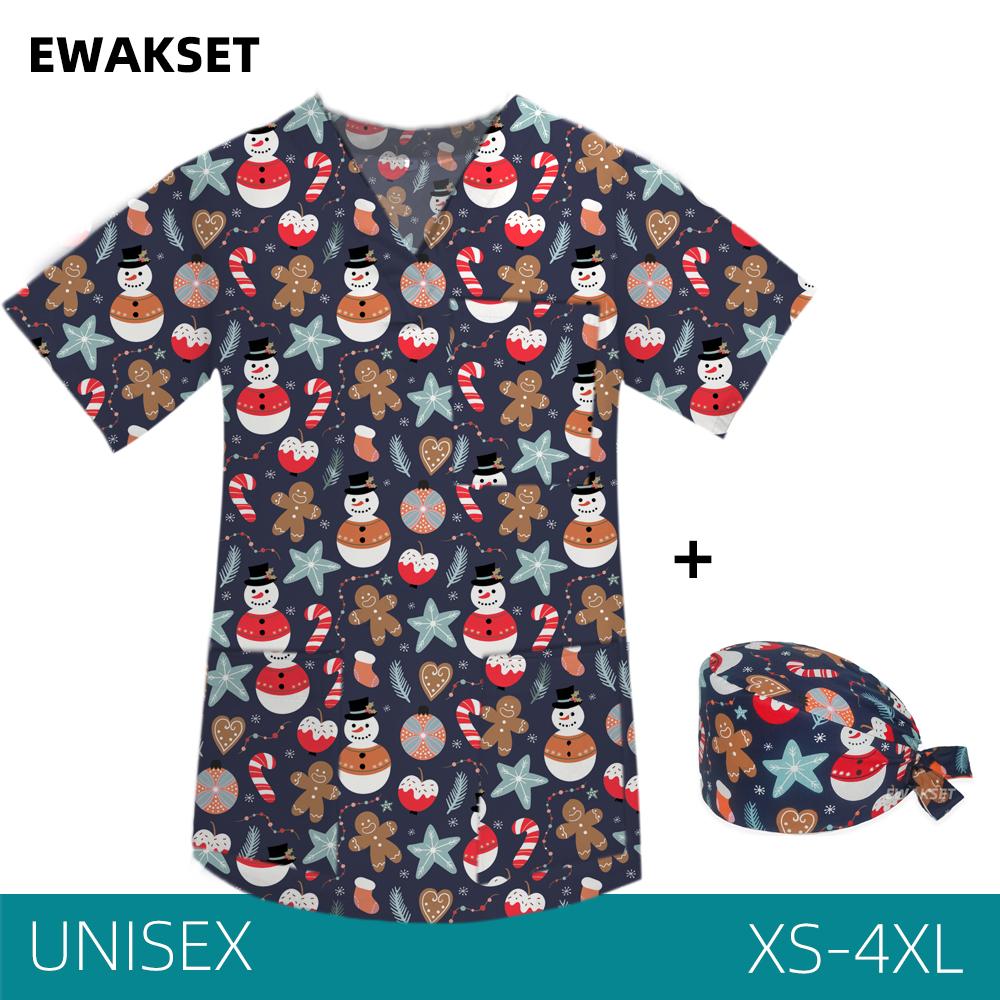 EWAKCOT рождественские топы со скрабами с принтом для женщин и мужчин, рабочая блузка для медсестры, врача, медицинских аксессуаров, футболка унисекс