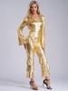 Women Flared Jumpsuit Bar Nightclub Disco Costume Sparkle Retro Cosplay Prom Party Costume 70s 80s Disco Outfit One Piece