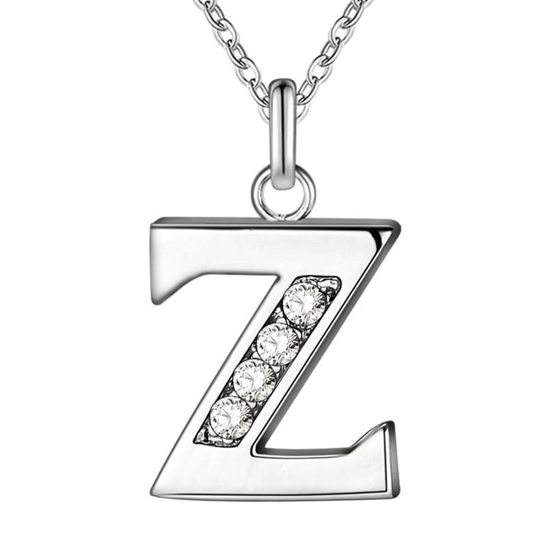 Simple Shiny Zircon 26 English Letters Pendant Women Men Thin Necklaces Jewelry MIT