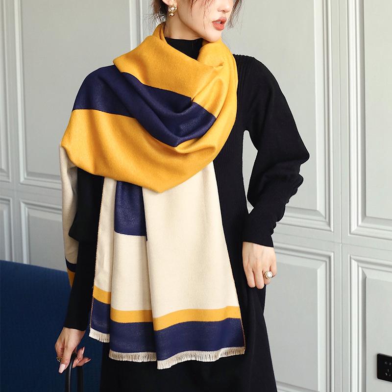 Шарф из искусственного кашемира, осенне-зимний теплый женский двусторонний толстый шарф-шаль