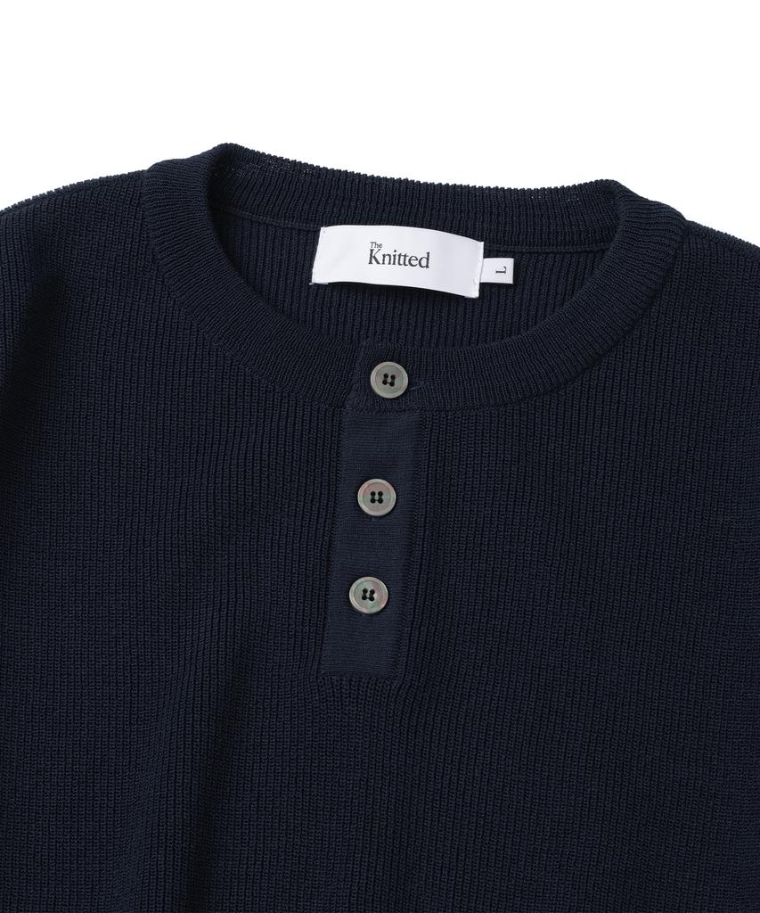 KNITTED Coolever Henley Neck Short Sleeve Knit Navy