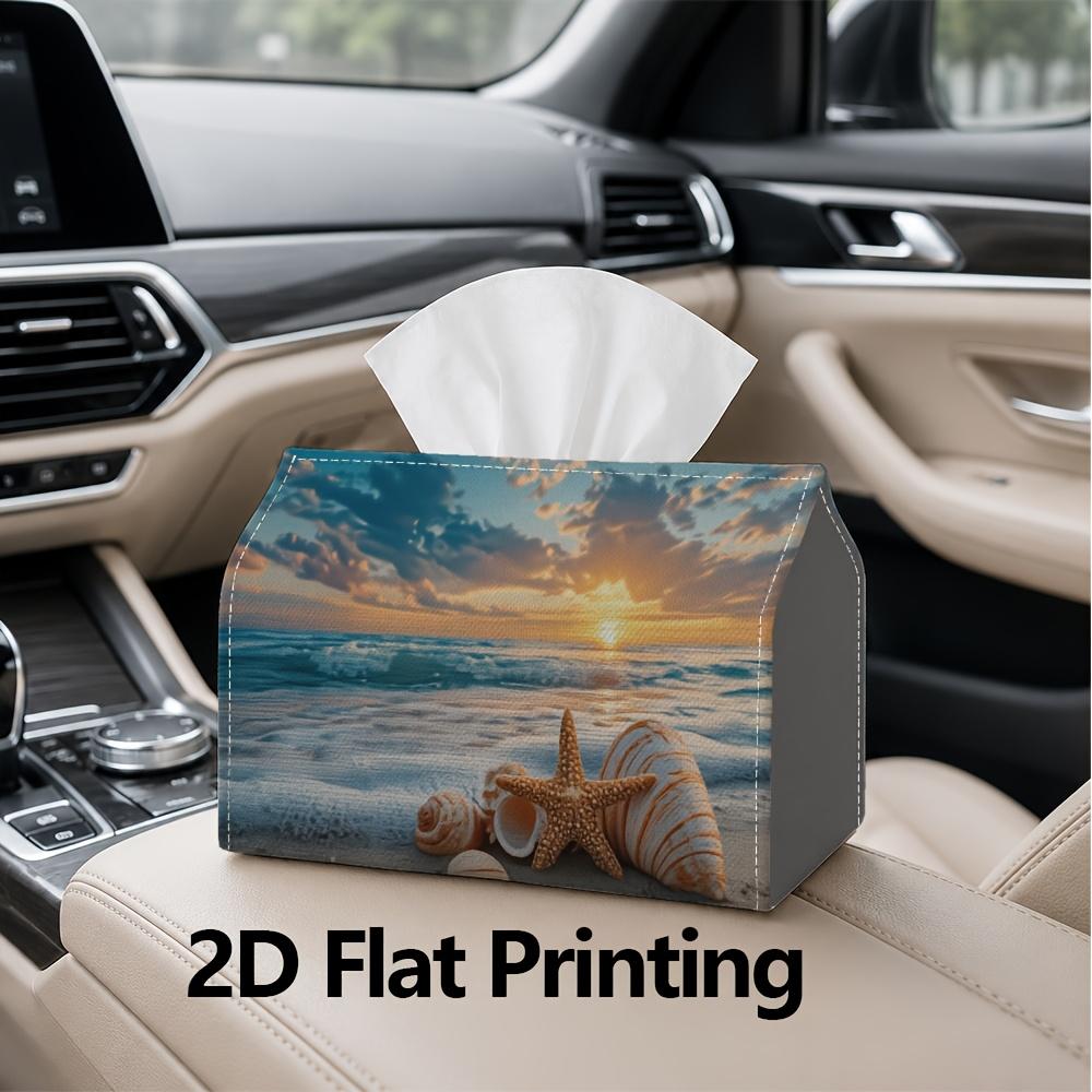 1pc, 2d Flat Printing, Tissue Box Sunset Beach Shell Gift Box Pattern Printed Tissue Box, Suitable for Vacation Home Decoration, Kitchen, Living Room,