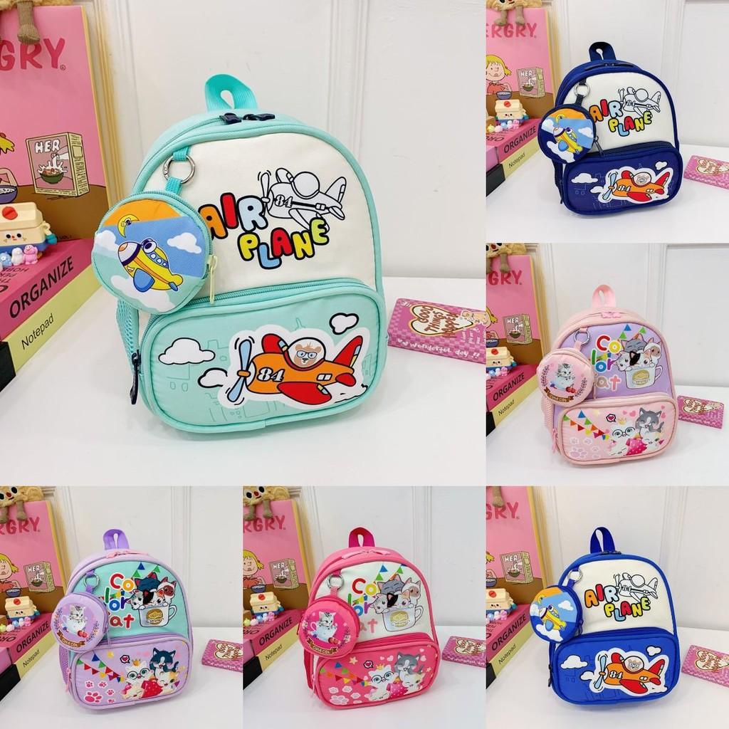With Childrens Backpack Cartoon Cat And Airplane Print Design For Daily Use