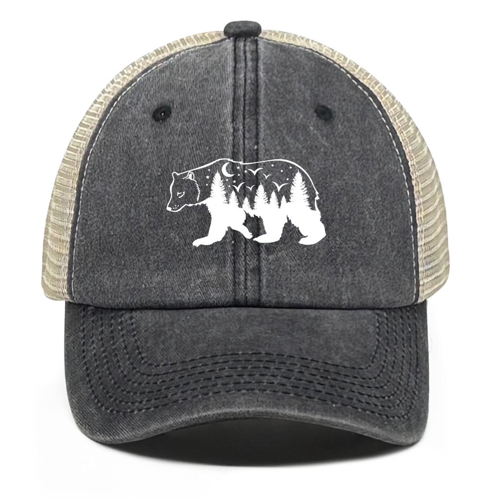 White Forest Bear Mesh Cap Adjustable Baseball Cap Hat For Woman Distressed Simple Snapback Trucker Hat Ideal Choice For Gifts