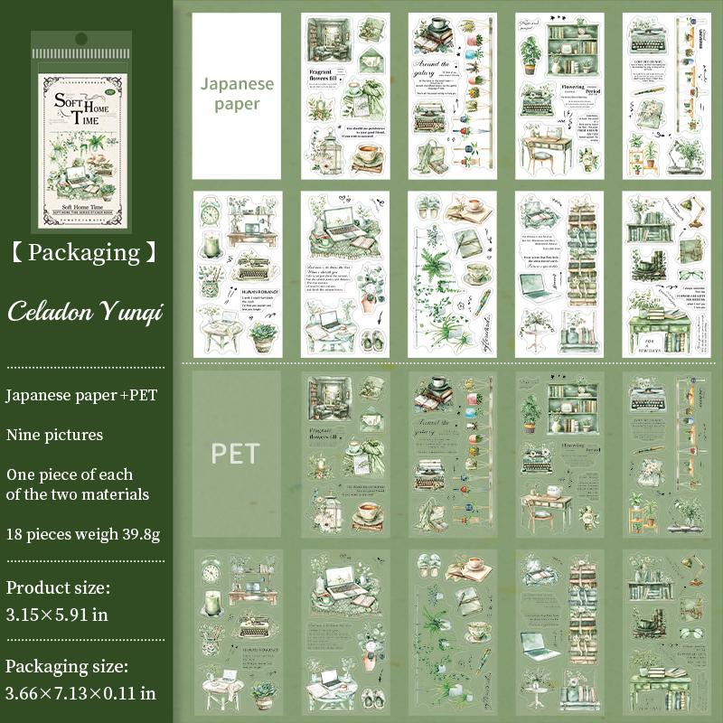 18 Sheets Cartoon PET Sticker Book Diy Diary Decoration Plant Flower Butterfly INS Album Scrapbooking Stickers Kawaii Stationery