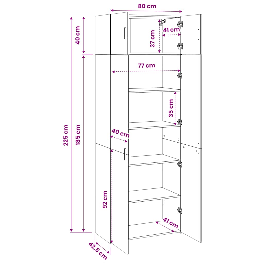 Tall Cabinet White 80 x 42.5 x 225 cm Particleboard