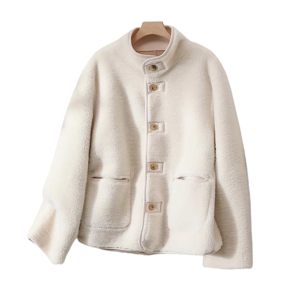 New Reversible Wool Blend Lambswool Suede Jacket with Stand Collar