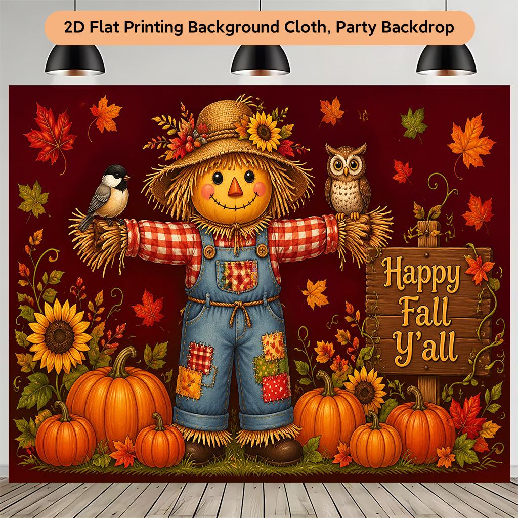 1 piece of 2D flat background fabric and a background fabric featuring a scarecrow and a pumpkin in an autumn scenezyc