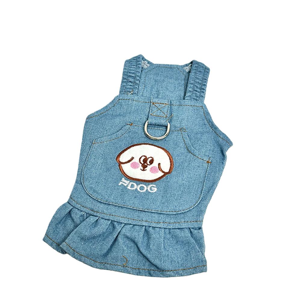 Двухцветный вариант Удобное мягкое джинсовое платье для собак Юбки для питомцев Одежда для собаки-тедди Регулируемая посадка Платья для собачек