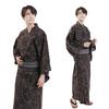 Fuuka Yukata and Obi Set Size Hemp Leaf Pattern Size Z33002X Men's (2 Pieces), LL, Brown, (Obi/Black, B43)
