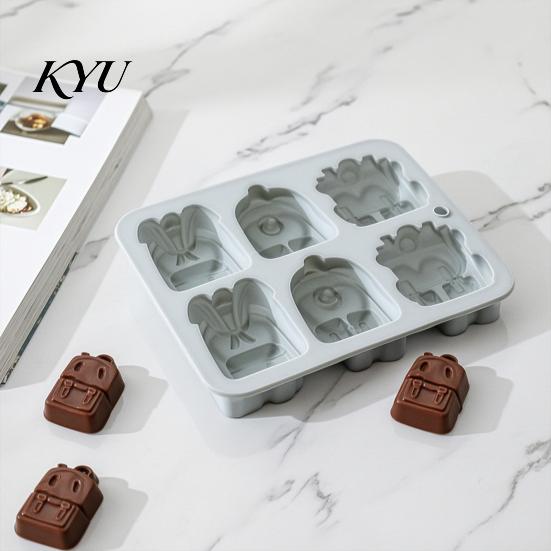Durable Ice Cube Tray Backpack Silicone Mold, 6 Cavity School Bag Shape Baking Tool, Food Grade Mold Flexible for Chocolate And Fondant Jelly Desserts