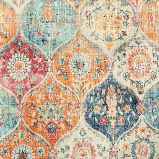 Round Moroccan Area Rug Vintage Flower Print Washable Living Room Bedroom Office