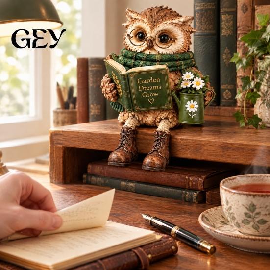 Ручная работа, фигурка совы из смолы, для книголюба, сидит на полке, статуэтка, статуя читающей совы, подарки на новоселье для друзей, деревенский настольный орнамент, книжная полка